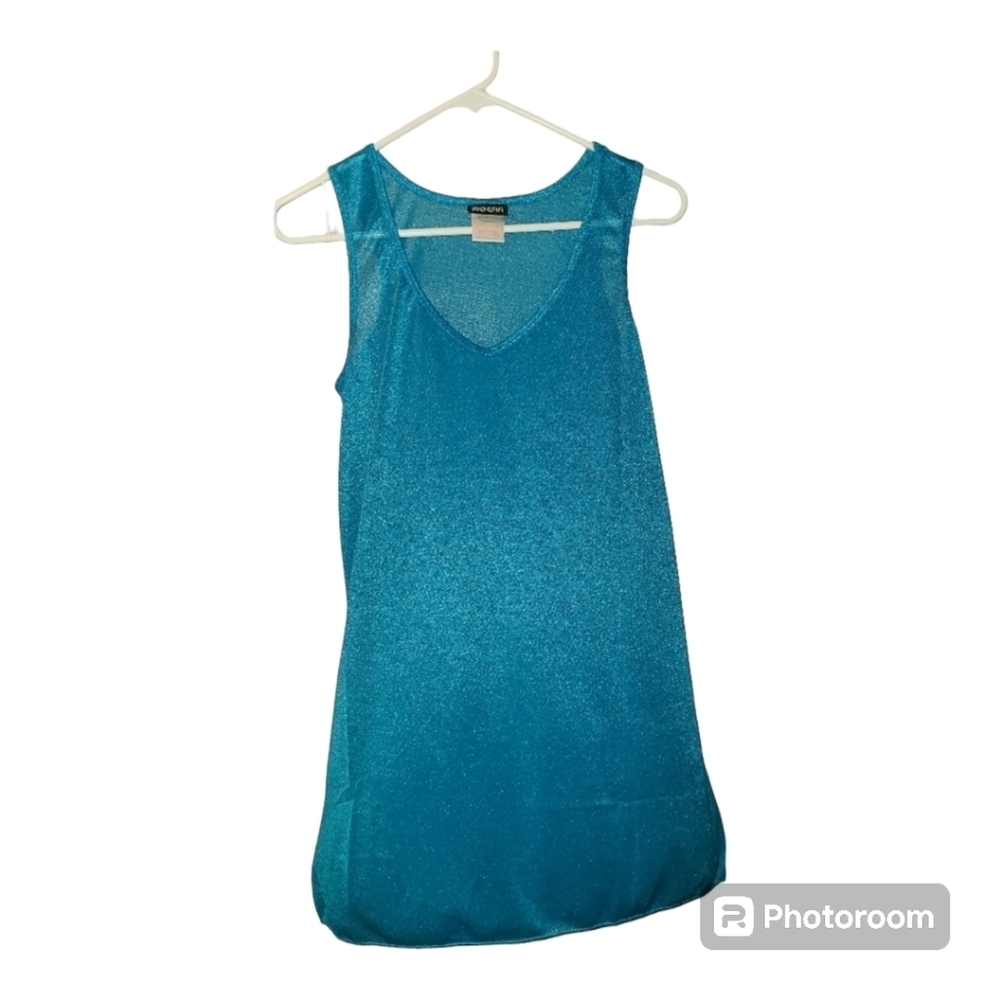 Ingear Sheer teal blue swimsuit coverall Boho pop over Cruise Pool Beach